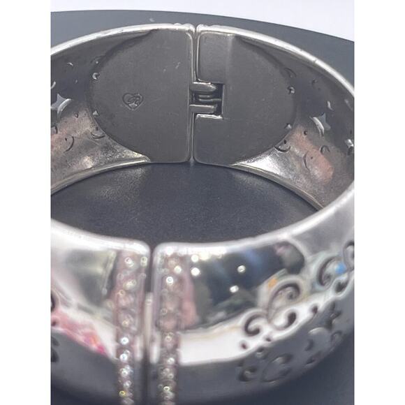 Brighton Fortuna Silver Plated Crystals Hinged Bangle Bracelet 1” - Picture 11 of 14